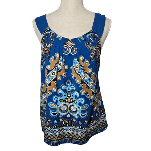 Nicole Miller Sleeveless Blue Print Blouse Sz 12 - Picture 1 of 8
